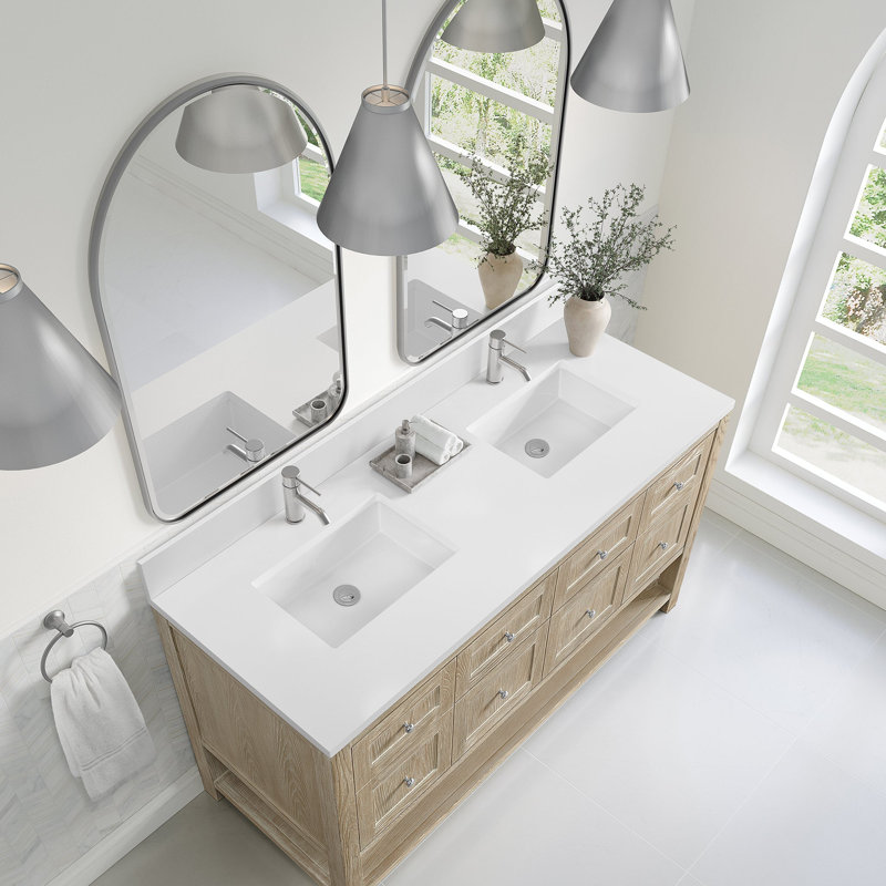 Breckenridge 60'' W Double Vanity, Whitewashed Oak, White Zeus, Single Hole