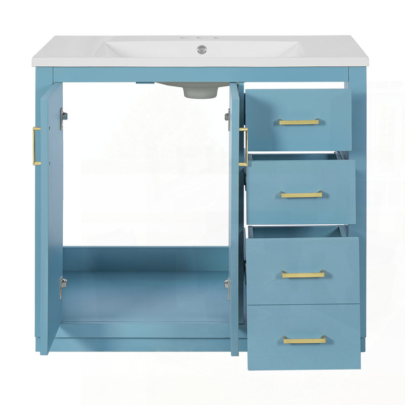 Meuble-lavabo de qualité supérieure avec lavabo en céramique et rangement abondant, 36", Blanc