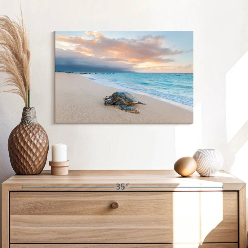 Tortue au coucher du soleil, H 16 po x l 24 po