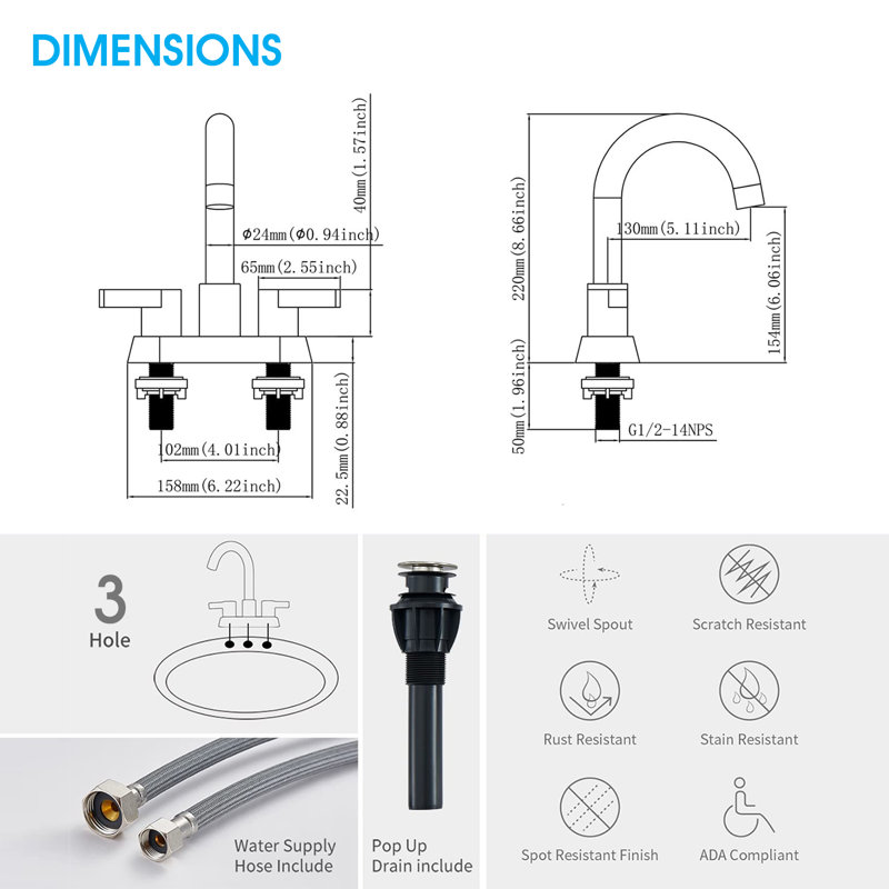 Centerset 2-handle Bathroom Faucet with Drain Assembly, Brushed Nickel