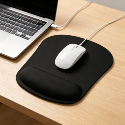 Tapis de souris avec support pour poignet, tapis de souris de jeu ergonomique, soulagement de la douleur, tapis de souris portable et confortable pour ordinateur, ordinateur portable, bureau, maison et voyage, base antidérapante, surface imperméable, noir