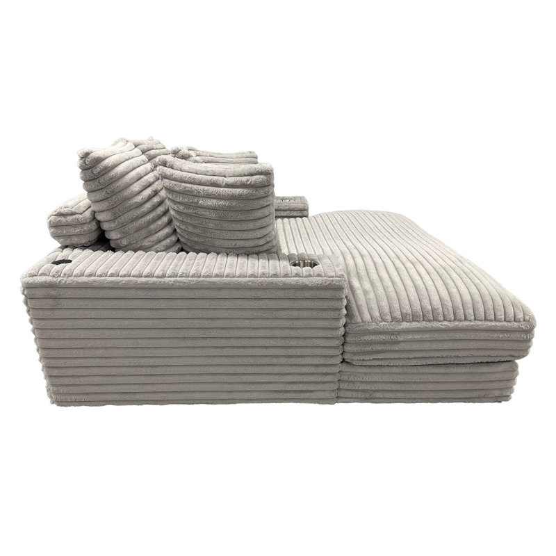 Méridienne Cocoon Mega avec deux porte-gobelets et ports USB, Gris