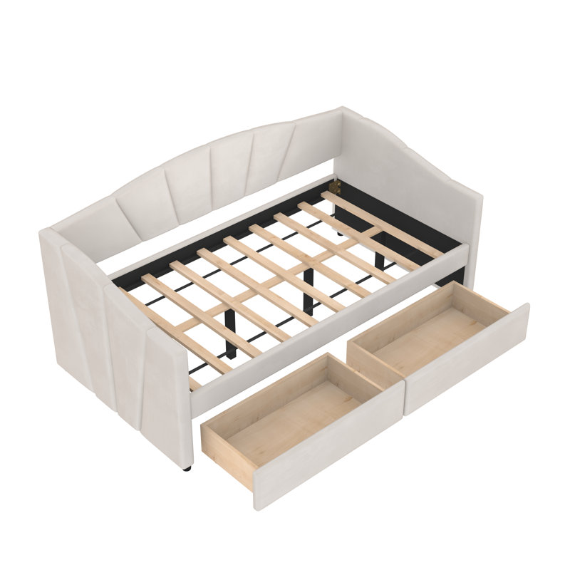 Lit plateforme tapissier avec rangement Aquavia, Beige
