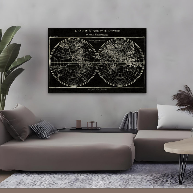 Carte du monde, plan français, globe blanc, H 48 po x l 32 po