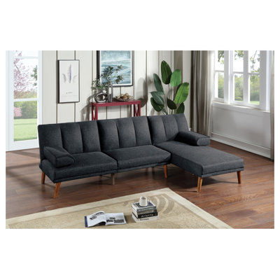 Canapé modulaire en polyfibre noir 2 pièces Mobilier de salon Pieds en bois massif Canapé