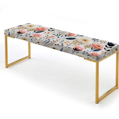 Floral Upholstered Gold Bench