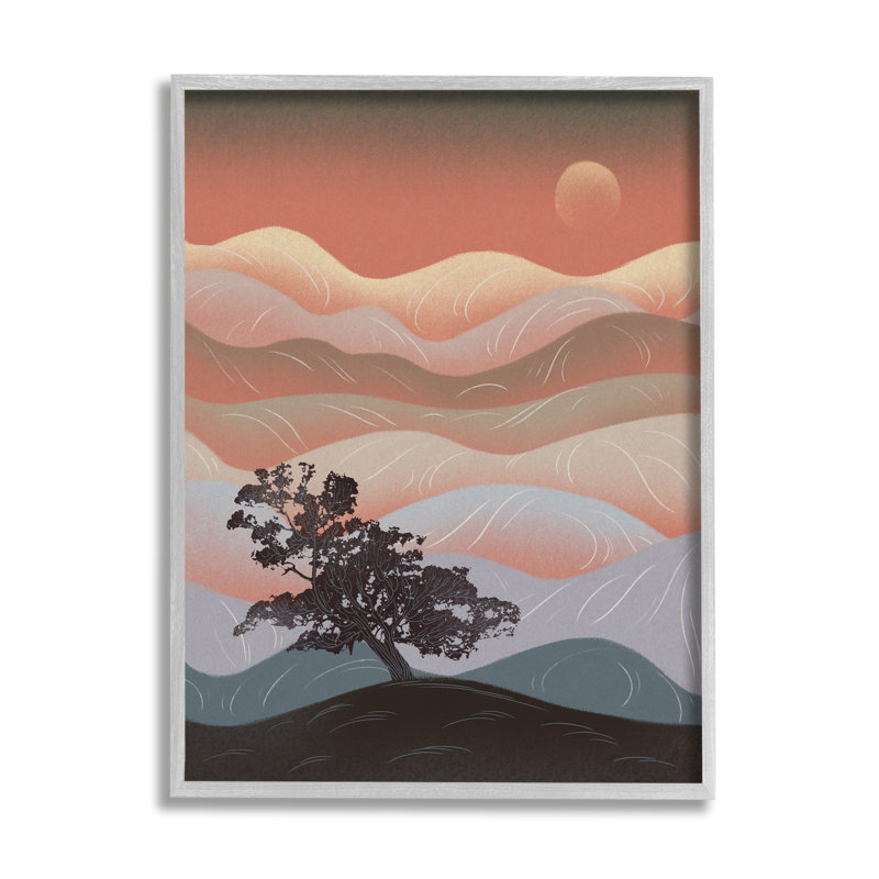 «Savanna Tree Sprout Breezy Desert Dunes At Dawn», ferme surdimensionnée rustique encadrée, estampe numérique par Ziwei Li