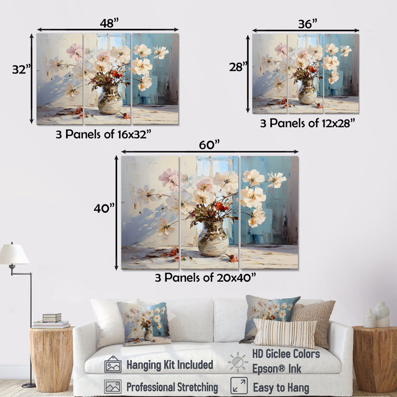 «Pink Geraniums Still Life Bloom III - Flowers», ensemble d'art mural, H 40 po x l 60 po x P 1 po