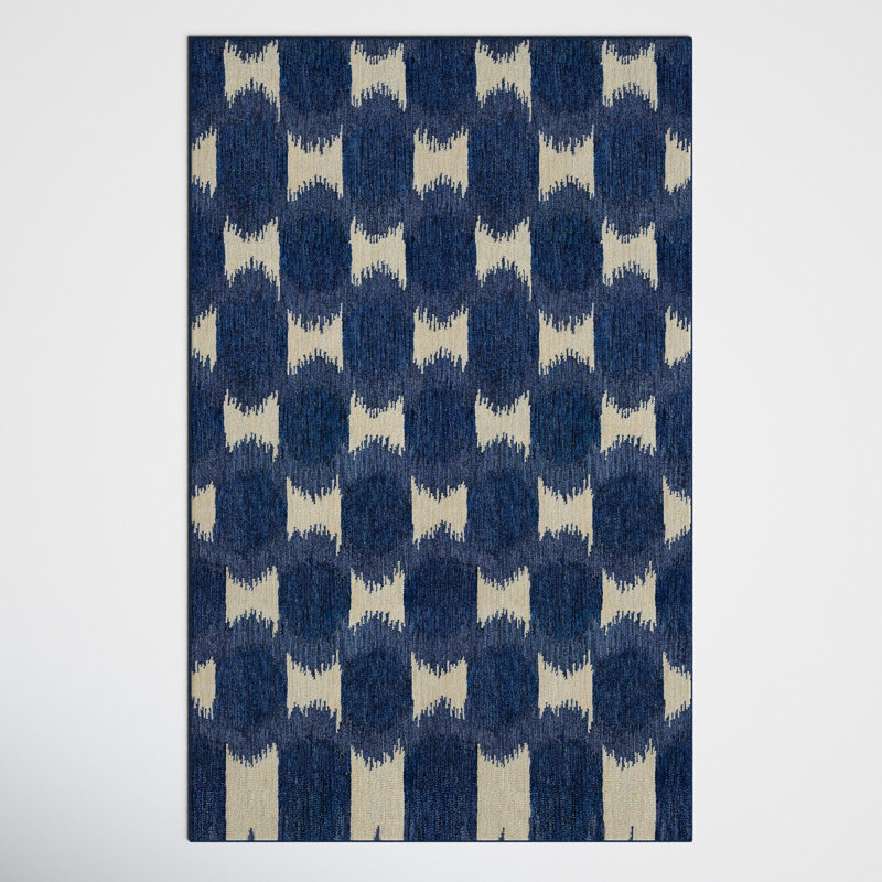 Chiara Hand Tufted Wool Navy Blue/Beige Area Rug, Rectangle 5' x 8'