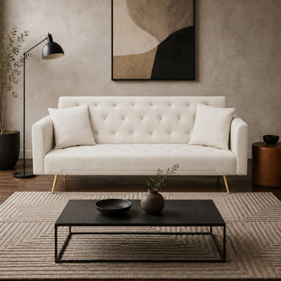 Modern Tufted Velvet Sofa with Gold Legs