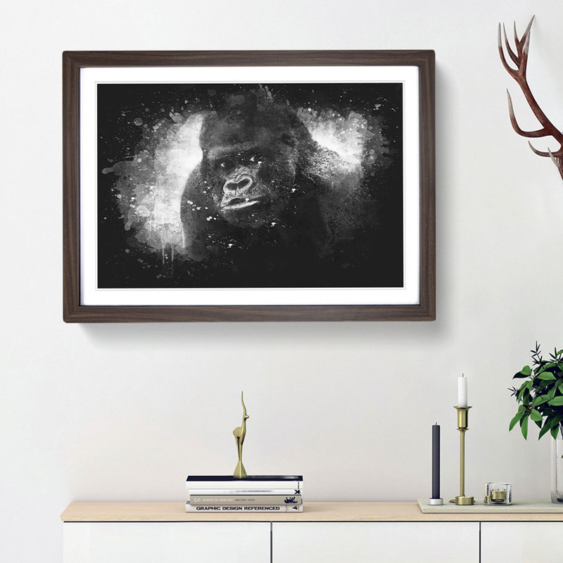 A Silverback Gorilla - Picture Frame Graphic Art Print, 33cm H x 45cm W x 2cm D, Walnut Framed