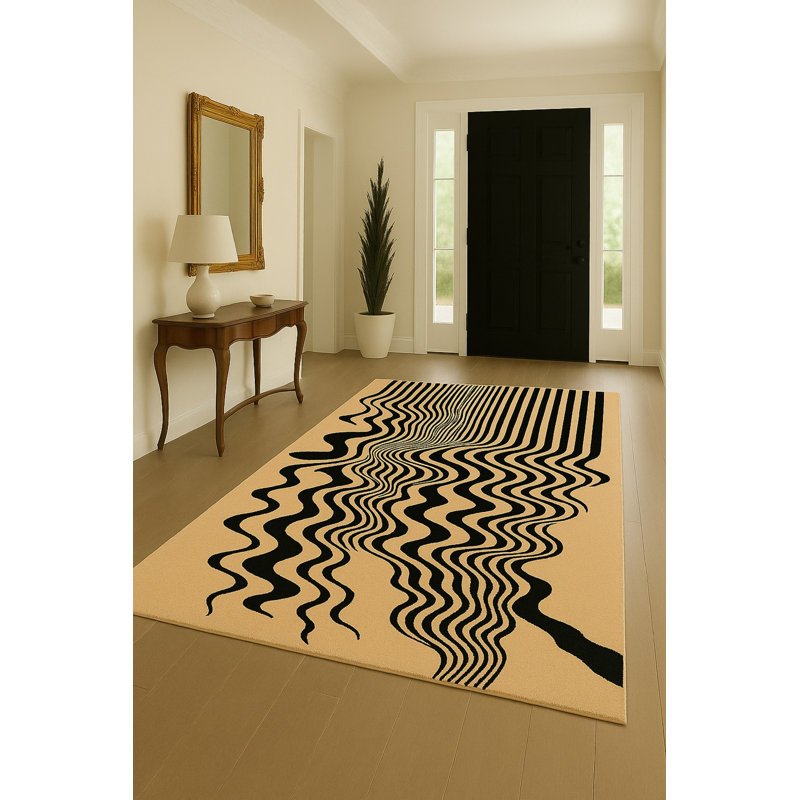 Tapis vert tissé à rayures Mosso, 6'7" x 9'10"