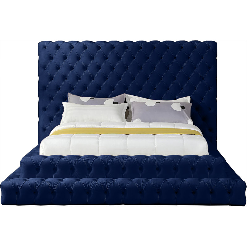 Dymphia Revel Velvet Bed, Navy Velvet, Queen