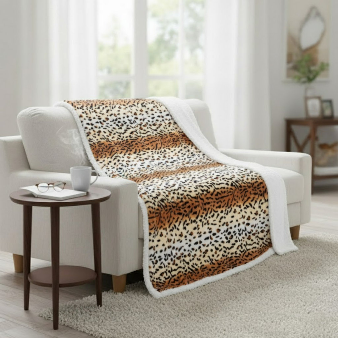Reversible Soft Fleece Blanket Tiger Print Throw - 50-inch x 60-inch Machine-Washable by Lavish Home Plymouth Home