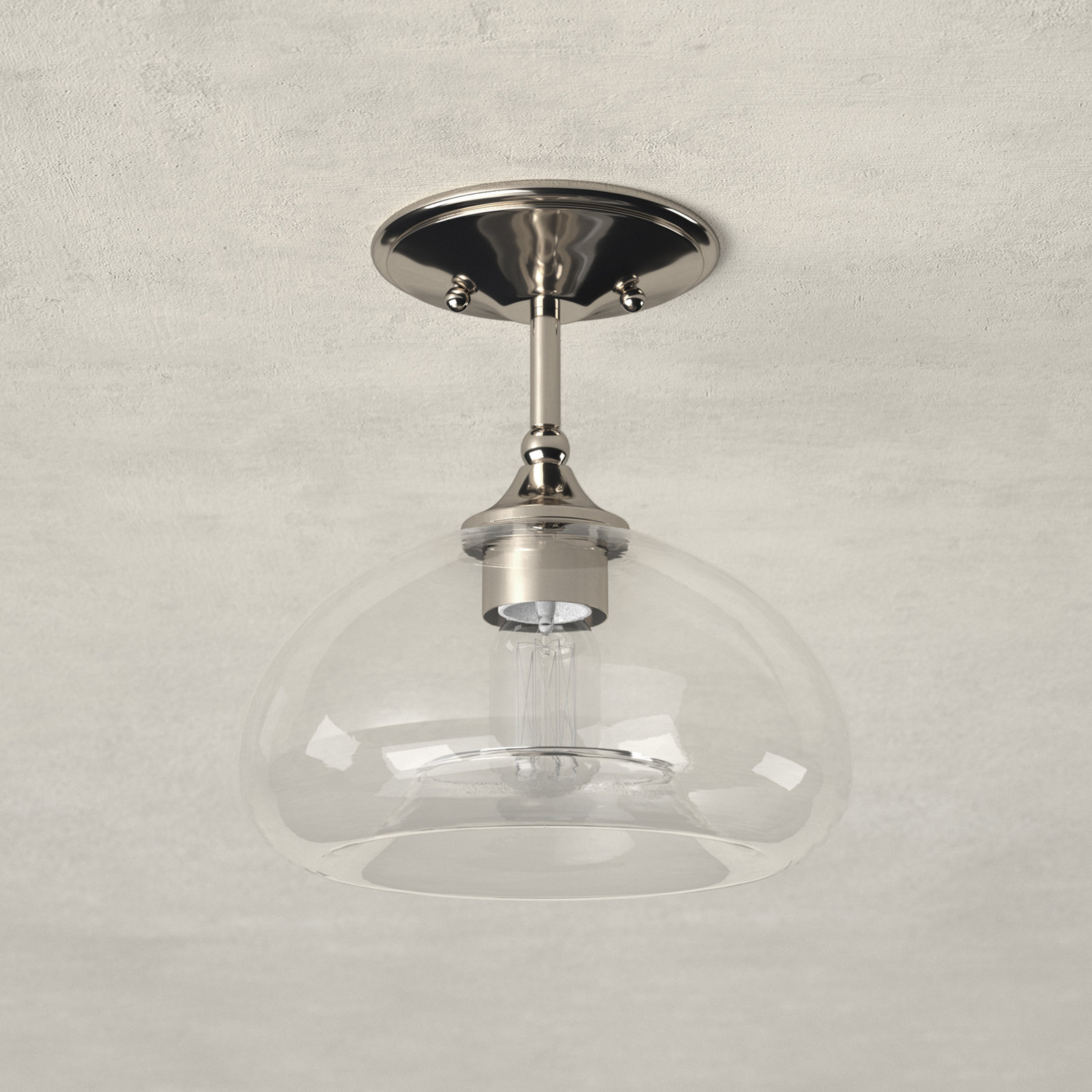Lani Single Light Glass Semi Flush Mount, Polished Nickel