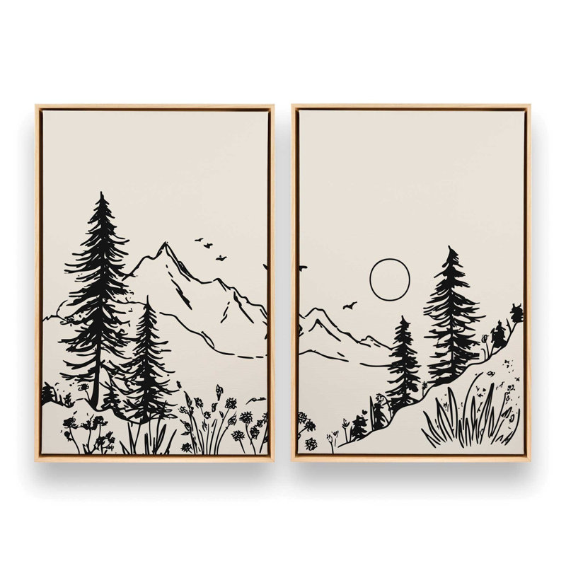 Whispering Peaks v3, ensemble de 2 impressions, 48 po x 32 po, Cadre flottant en érable américain
