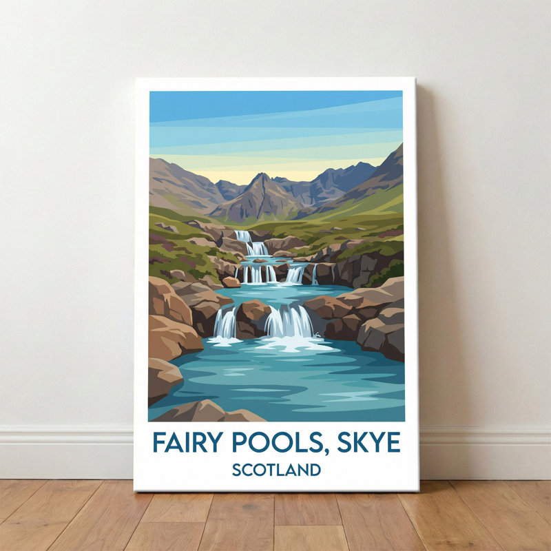 Fairy Pools, Skye, Scotland - Romantic Travel Poster Of Cascading Pools And Cuillin Peaks. Giclee Print On Wrapped Canvas. Wall Art, Home Decor - Natural Landmarks, Scotland - Wrapped Canvas Print