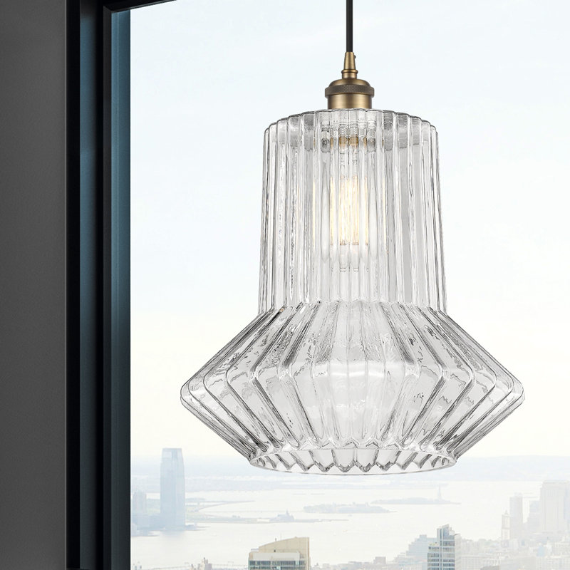 Perri 1 - Light Single Pendant, 6 Watt Vinage LED Bulb, Brushed Brass