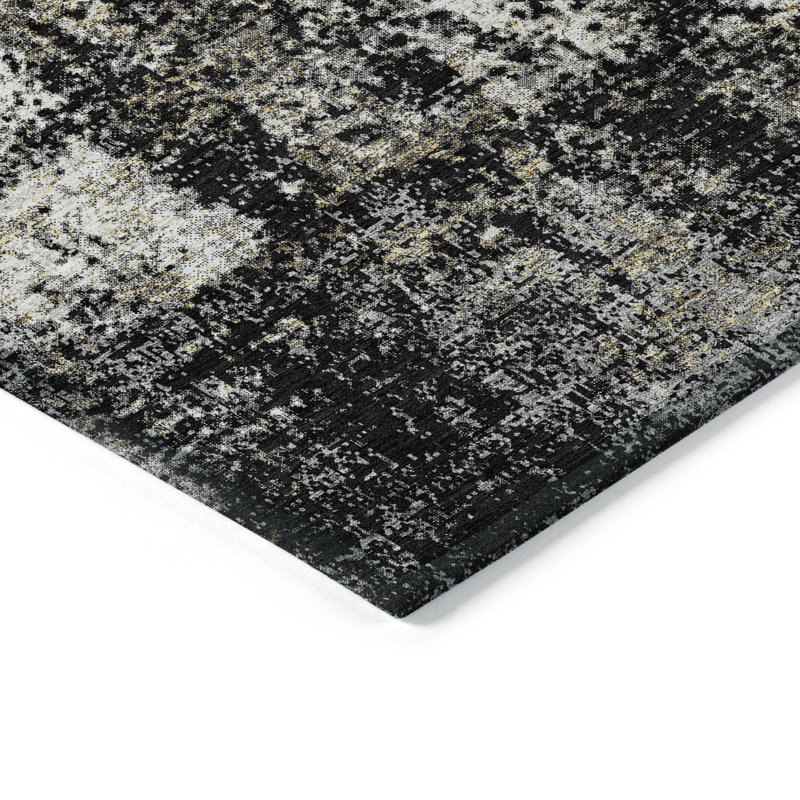 Tapis extérieur lavable abstrait noir ivoire et beige 5 pi x 8 pi