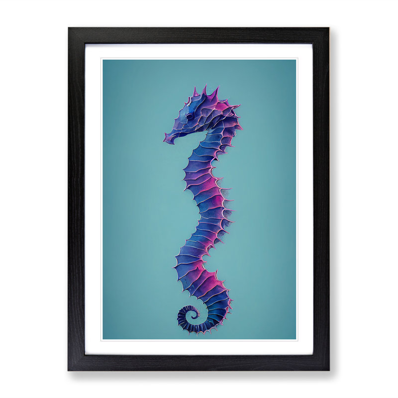 Seahorse In Colour No.1 - Single Picture Frame Painting, Black Framed, 64cm H x 46cm W x 2cm D