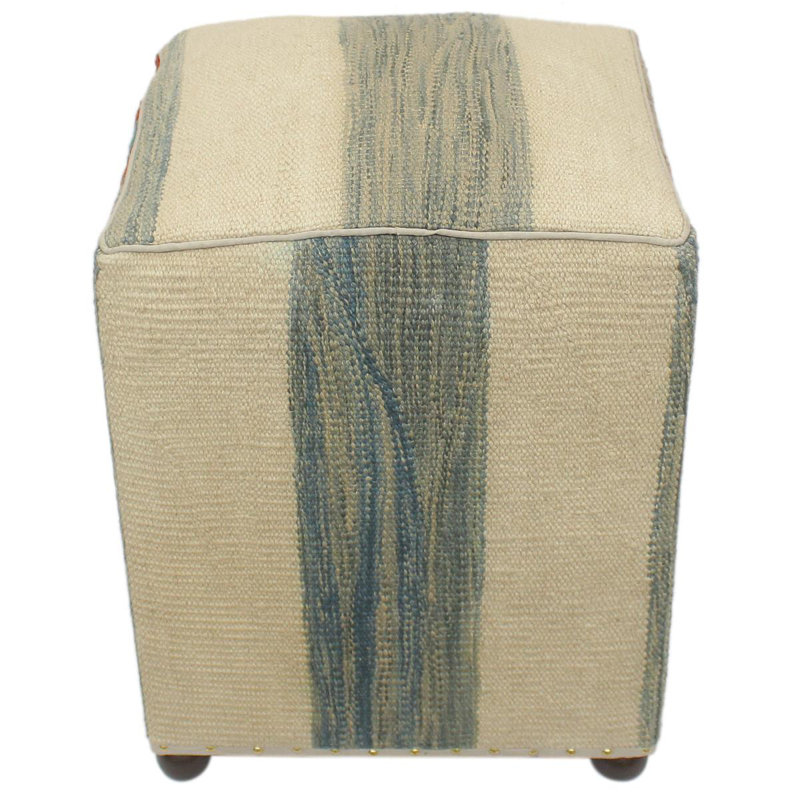 Aprea Upholstered Ottoman, Rust/Blue/Beige/Purple Wool