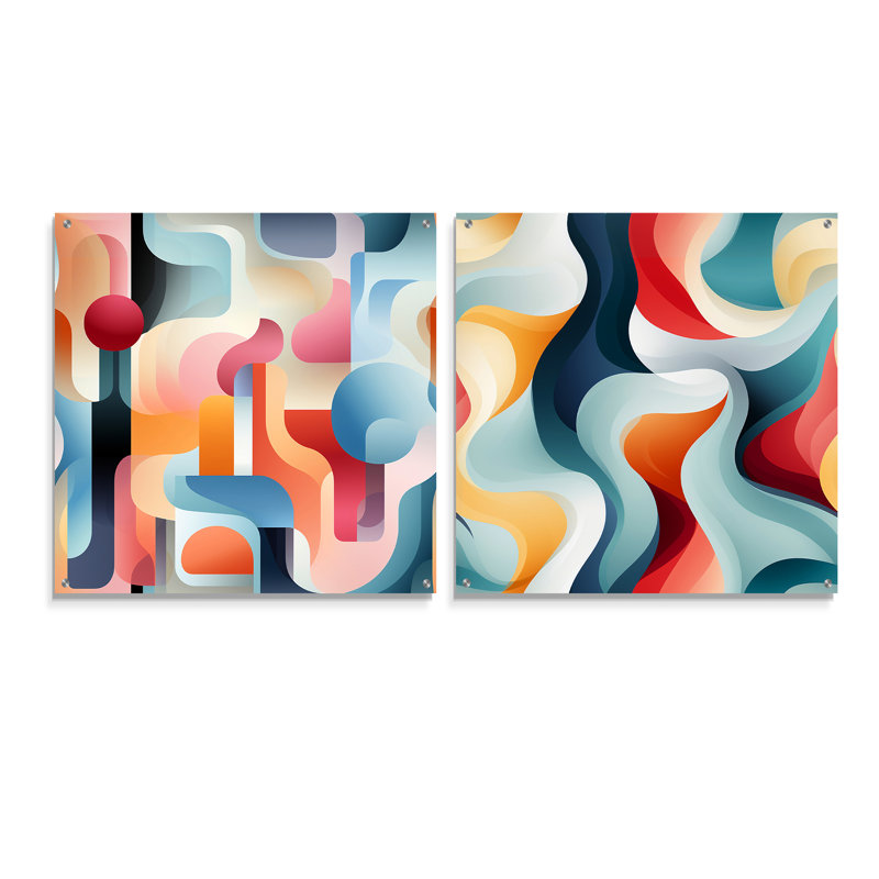 Urban Muted Tones - Abstract Geometric Acrylic Wall Art Glass Set Of 2, 30" H x 61" W