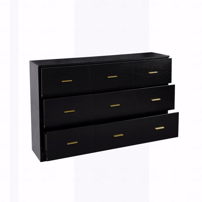 Commode 9 tiroirs, noir moderne pour la chambre à coucher - Vaste commode de rangement, robuste et sécuritaire, Noir