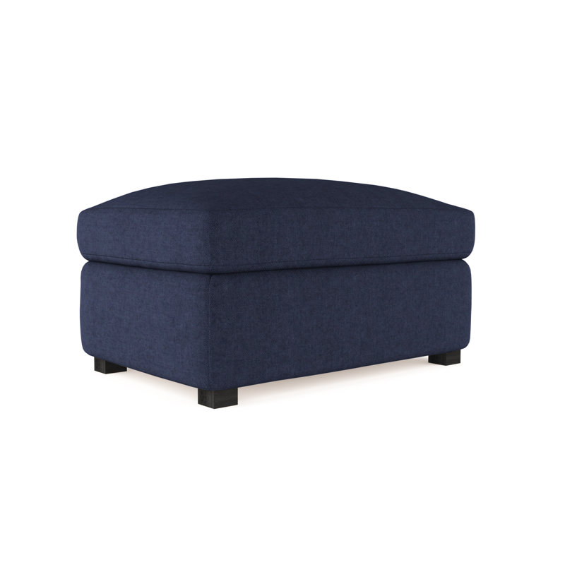 Madison Ottoman, Plush Velvet Blue Print, Ebony