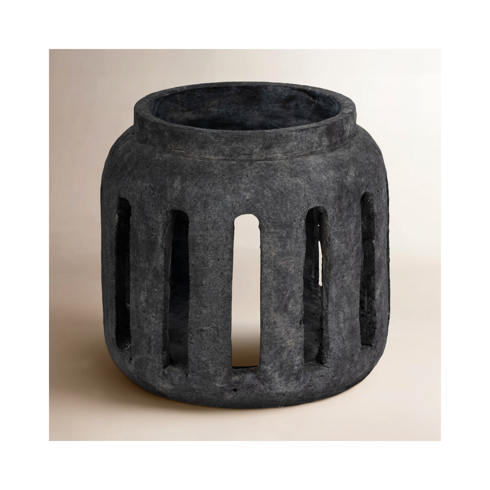 10" Round Lantern Hurricane With Open Slats,  9.5" H x 10" W x 10" D, Black