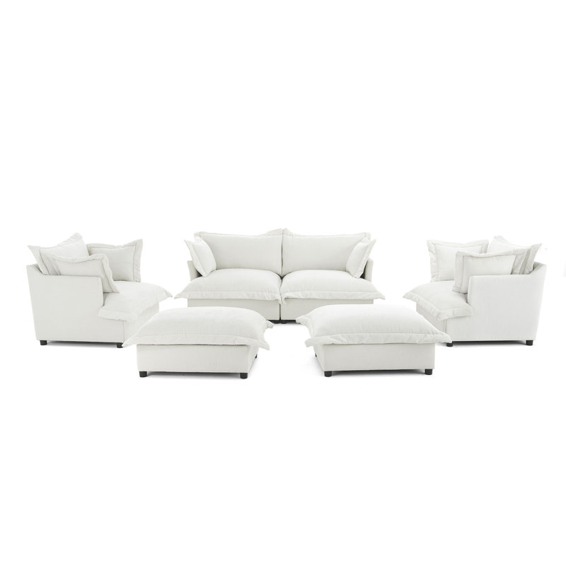 6 Seater Sectional, Beige Chenille