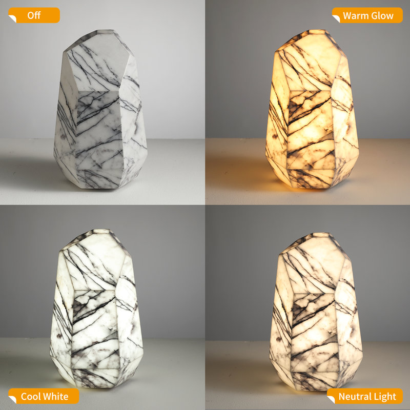 Artsolute Sculptural Turkish Lilac Marble Veneer Table Lamp-Multifacet 