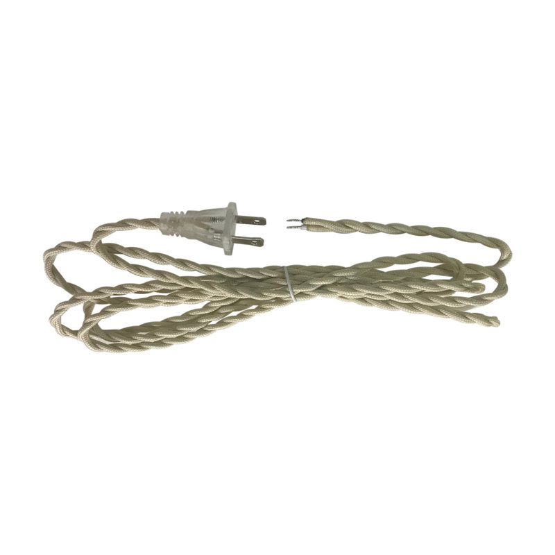 Cordon de lampe torsadée couvert de tissu, Blanc cassé
