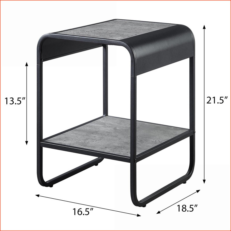 Gris béton Table basse noire élégante avec tablette de rangement inférieure, plateau large pour le salon