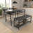 Industrial Dining Table Set with Storage Bench and Wine Rack