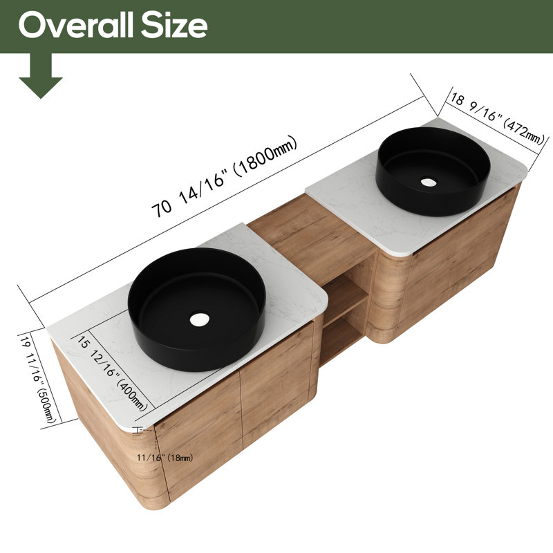 Meuble-lavabo double 72 po avec lavabo en céramique