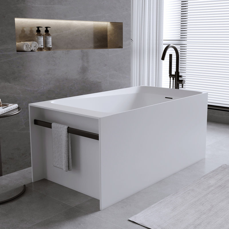 Solid Surface Matte Tub, Freestanding Solid Surface Resin Stone Bathtub, Solid Surface Matte White Soaking Tub,Free Standing Tub With Overflow And Pop-Up Drain