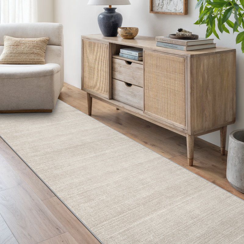 Tapis lavable à rayures rétro antidérapant (beige), Tapis de couloir 2 pi x 10 pi, Beige