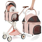 3-In-1 Pet Stroller With Adjustable Handle, 4 Wheels Cat Dog Jogger Stroller With Detachable Carrier