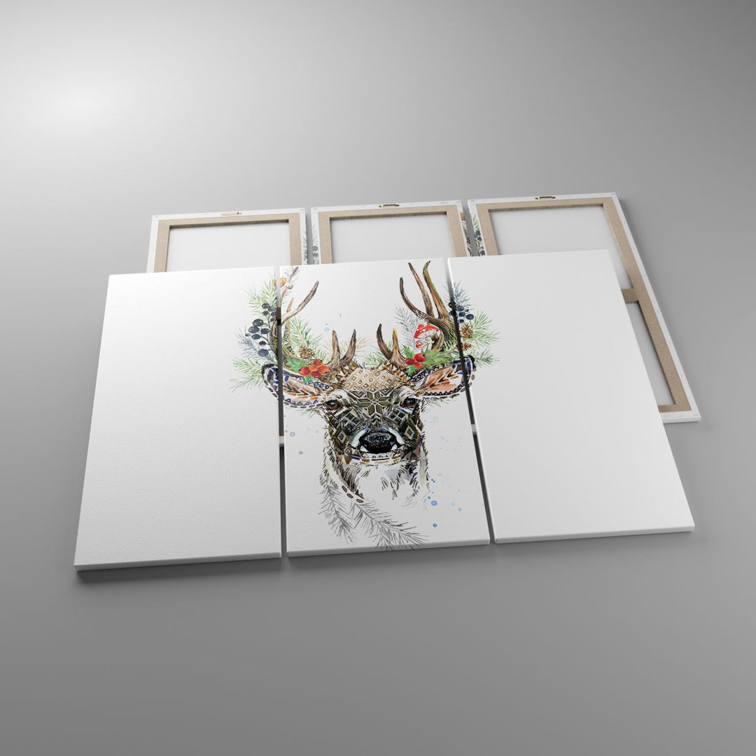 3-tlg. Leinwandbilder-Set Surrealism Deer Boho