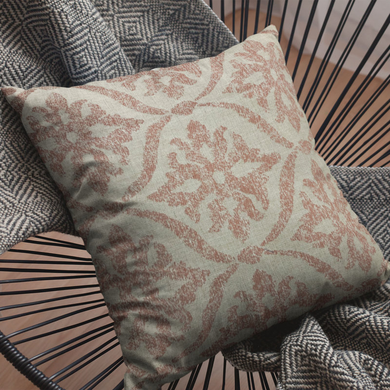 Flowers Linen Indoor/Outdoor Pillow Cover & Insert, 24" x 24", Beige, Red