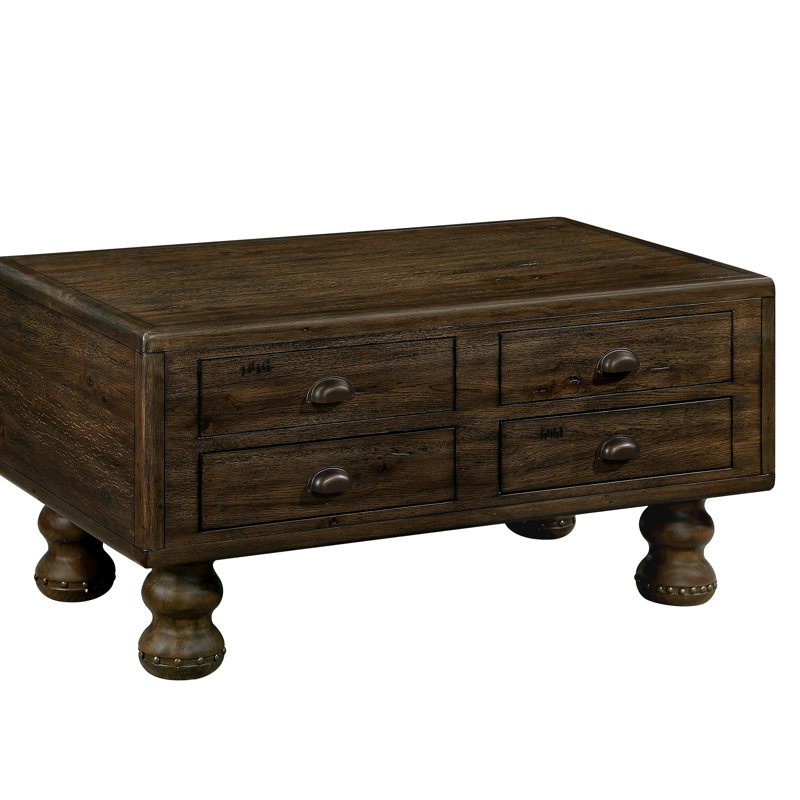 Table de salon - bois massif, couleur, pieds à rivets, surface de travail antique 3 avec plateau chauffant, Espresso