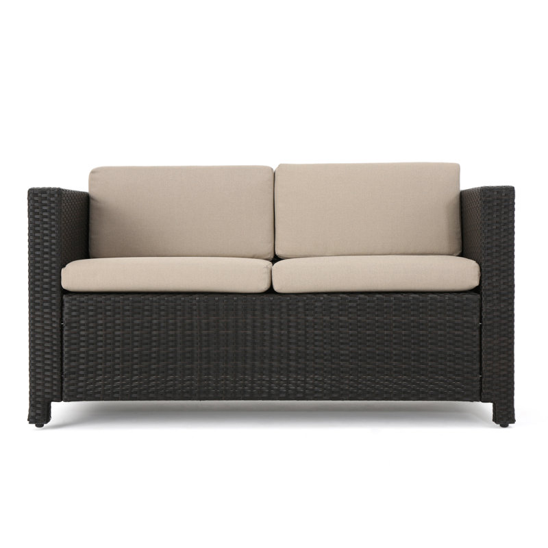 Arville Loveseat with Cushions,Patio Sofa,Love Seat,Couch, Dark Brown Frame/Beige Cushion