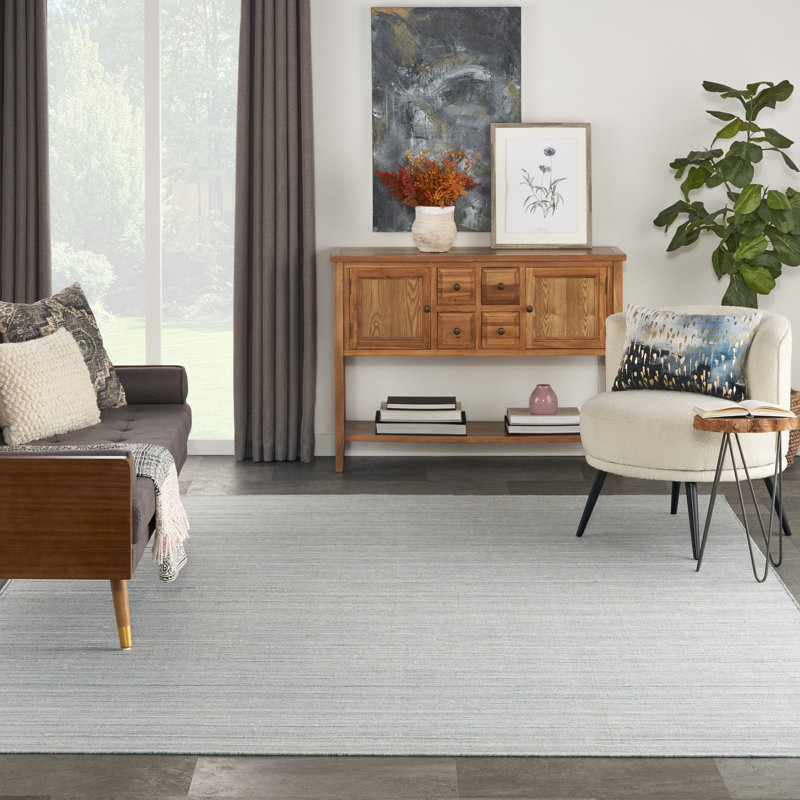 Anerinda Solid Hand Loomed Wool/Cotton Area Rug in Light Blue, Rectangle 9' x 12'