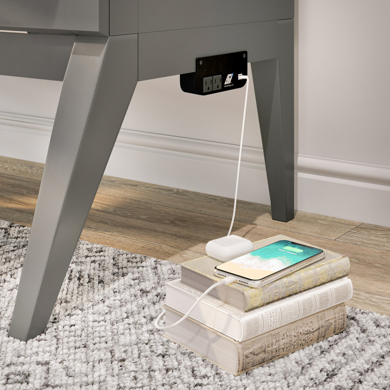 Bureau escamotable en bois massif avec matelas 6 po Anuhya et station de charge intégrée, Gris