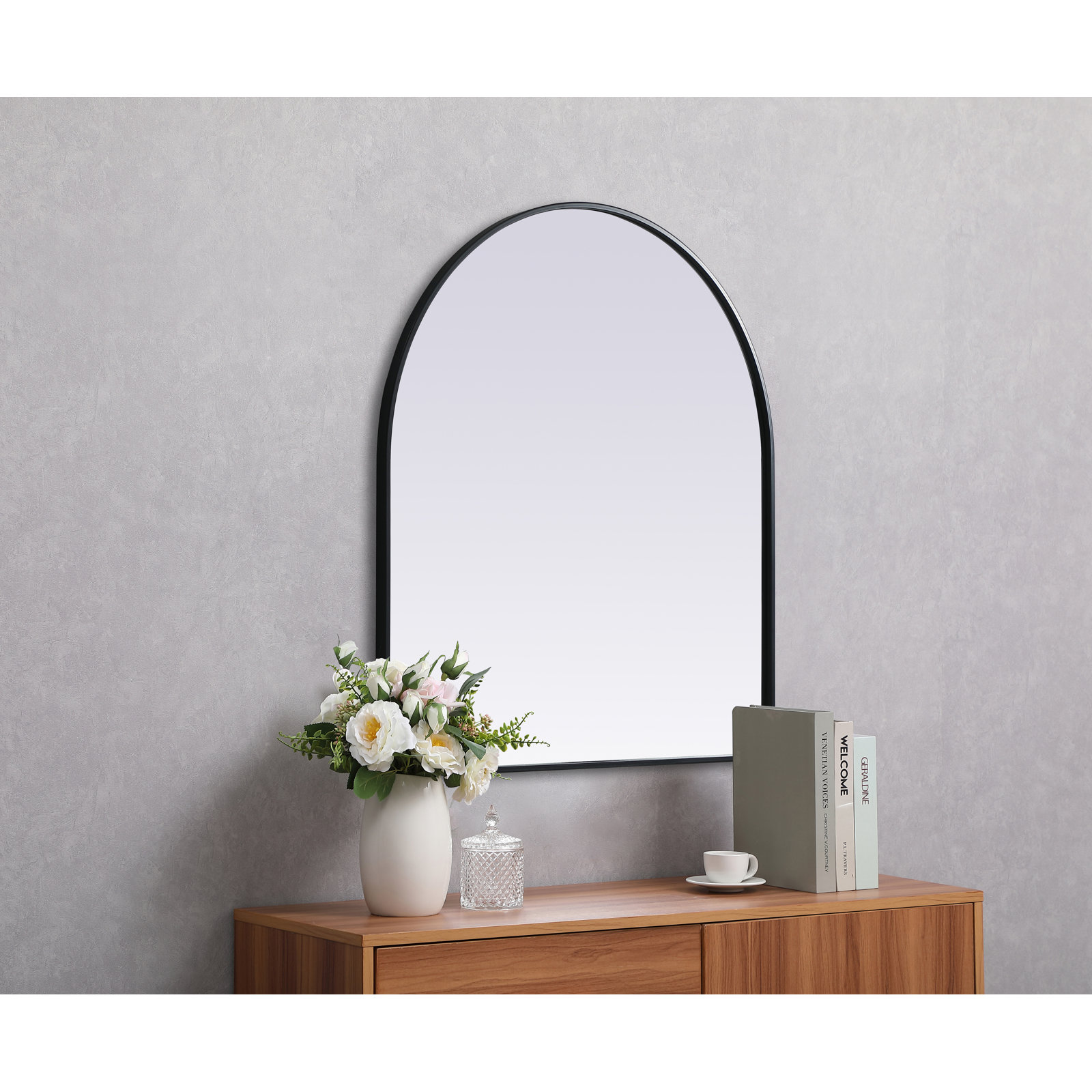 Sabine Metal Arch Wall Mirror, Black, 36" x 33"