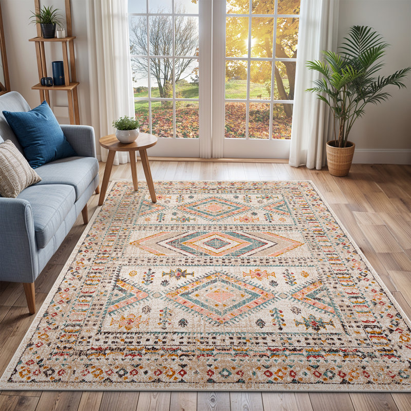 Eldon Pale Pink/Teal Rug, Rectangle 140 x 200cm