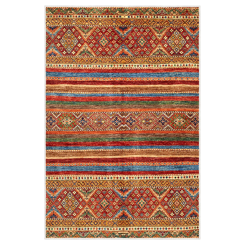 Luxurious 100% Cotton Area Rug, 4.6 x 7.2 Feet | 1200 g/m², 0.3 in Pile Height, Non-Slip PVC Underside | Antibacterial & Machine Washable | Elegant Cream, Red, Orange, Camel & Blue Design for Living Room & Bedroom