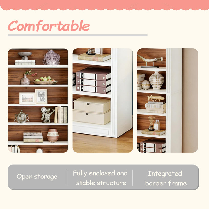 Closed Back Design Bookcase,Generous Bookshelf,Arched Display Shelving, White