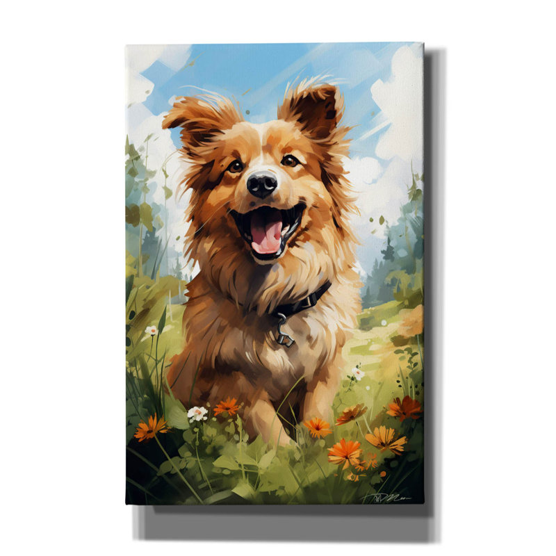 Winston Porter 'Happy Puppy 4' by Momart Canvas Wall Art, 12" x 18", H 40 po x l 26 po x P 1,5 po