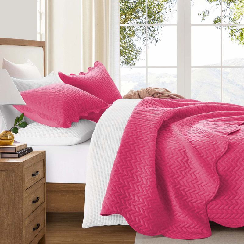 Ensemble de couvre-lit en microfibre embossée, Rose, Simple (66 po x 86 po)